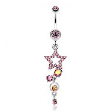 Star Sparkle Gem Curve Dangle Belly Button Ring