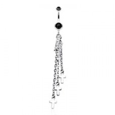 Shimmering Lightning Bolt Chain Cross Belly Button Ring