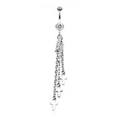 Shimmering Lightning Bolt Chain Cross Belly Button Ring