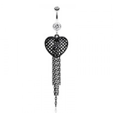 Blackline Heart Chain Tassel Belly Button Ring