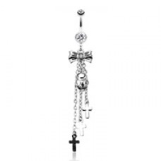 Bow-Tie Skull Cross Belly Button Ring
