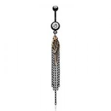 Blackline Fallen Angel Wing Chain Tassel Belly Button Ring