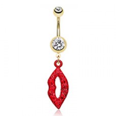 Glamour Kiss Me Red Lips Sparkle Belly Button Ring