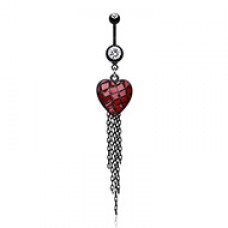 Blackline Red Heart Chain Tassel Belly Button Ring