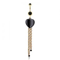 Black Semi-Fold Heart Gold Chain Belly Button Ring