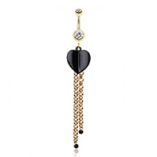 Black Semi-Fold Heart Gold Chain Belly Button Ring