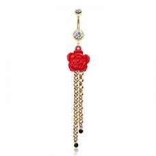 Beautiful Full Bloom Rose Gem Drop Belly Button Ring