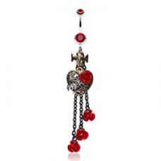 Gothic Chic Golden Heart Metal Rose Belly Button Ring