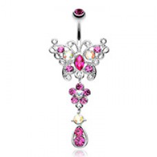 Glistening Butterfly Flower Belly Button Ring
