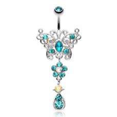 Glistening Butterfly Flower Belly Button Ring