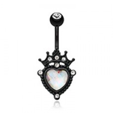 Blackline Crowned Opalite Heart Belly Button Ring