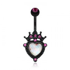 Blackline Crowned Opalite Heart Belly Button Ring
