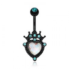 Blackline Crowned Opalite Heart Belly Button Ring