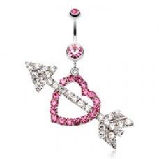 Jeweled Heart Arrow Belly Button Ring
