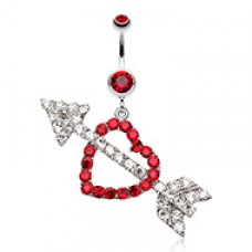Jeweled Heart Arrow Belly Button Ring