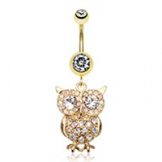 Golden Owl Sparkle Belly Button Ring