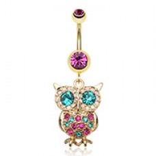 Golden Owl Sparkle Belly Button Ring