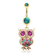 Golden Owl Sparkle Belly Button Ring