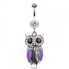 Vibrant Owl Feather Sparkle Belly Button Ring