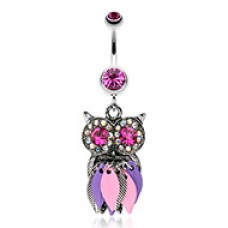 Vibrant Owl Feather Sparkle Belly Button Ring