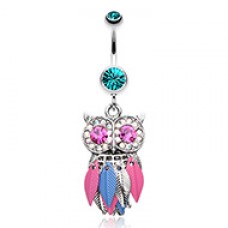 Vibrant Owl Feather Sparkle Belly Button Ring