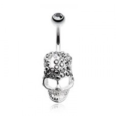 Cross Gem Paved Hardcore Skull Belly Button Ring