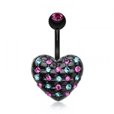 Blackline Multi-Gem Puffy Heart Belly Button Ring 