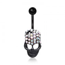 Blackline Cross Gem Paved Hardcore Skull Belly Button Ring