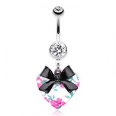 Vintage Floral Heart Bow-Tie Belly Button Ring 