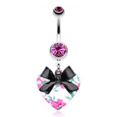 Vintage Floral Heart Bow-Tie Belly Button Ring 