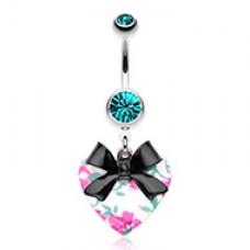 Vintage Floral Heart Bow-Tie Belly Button Ring 