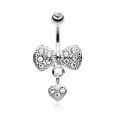 Dangle Heart Bow-Tie Belly Button Ring 
