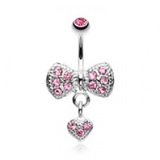 Dangle Heart Bow-Tie Belly Button Ring 