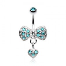 Dangle Heart Bow-Tie Belly Button Ring 