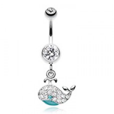 Adorable Whale Multi-Gem Belly Button Ring