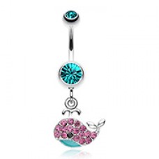 Adorable Whale Multi-Gem Belly Button Ring