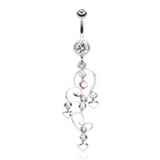Hearts Curtail Crystalline Belly Button Ring