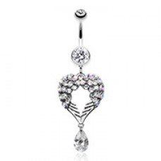Heart Wings Crystalline Belly Button Ring 
