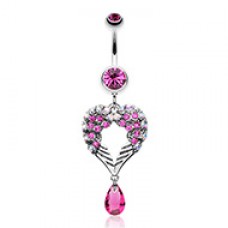 Heart Wings Crystalline Belly Button Ring 