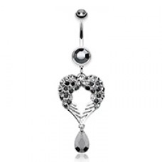 Heart Wings Crystalline Belly Button Ring 