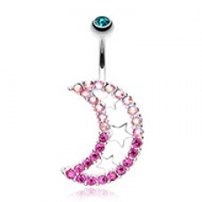 Triple Stars and Moon Belly Button Ring 
