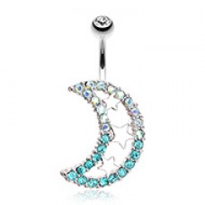 Triple Stars and Moon Belly Button Ring 