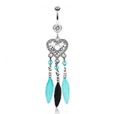 Heart Dreamcatcher Feathered Belly Button Ring