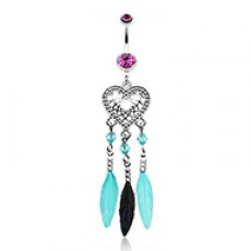 Heart Dreamcatcher Feathered Belly Button Ring