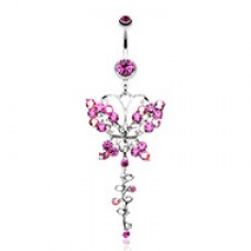 Opulent Butterfly Multi-Gem Belly Button Ring