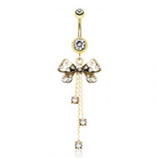 Golden Bow-Tie Multi-Gem Belly Button Ring
