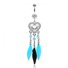 Glam Heart Dream Catcher Feathered Belly Button Ring
