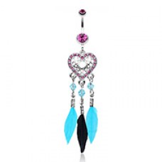 Glam Heart Dream Catcher Feathered Belly Button Ring