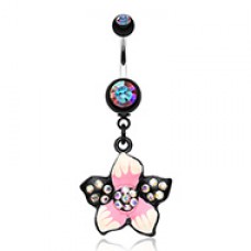 Hawaiian Luau Flower Multi-Gem Belly Button Ring