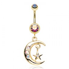 Golden Moon and Star Belly Button Ring